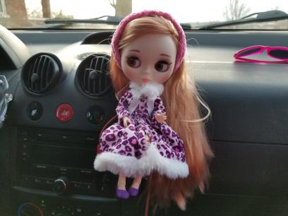 Blythe Doll Golda Rose in Car Seat