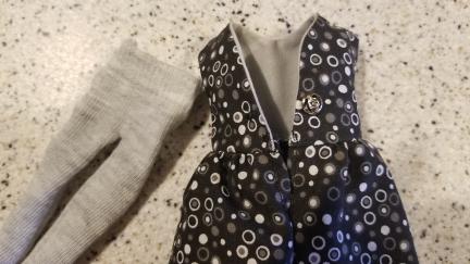 PolkaDot Dress w Gray Stockings Close up back